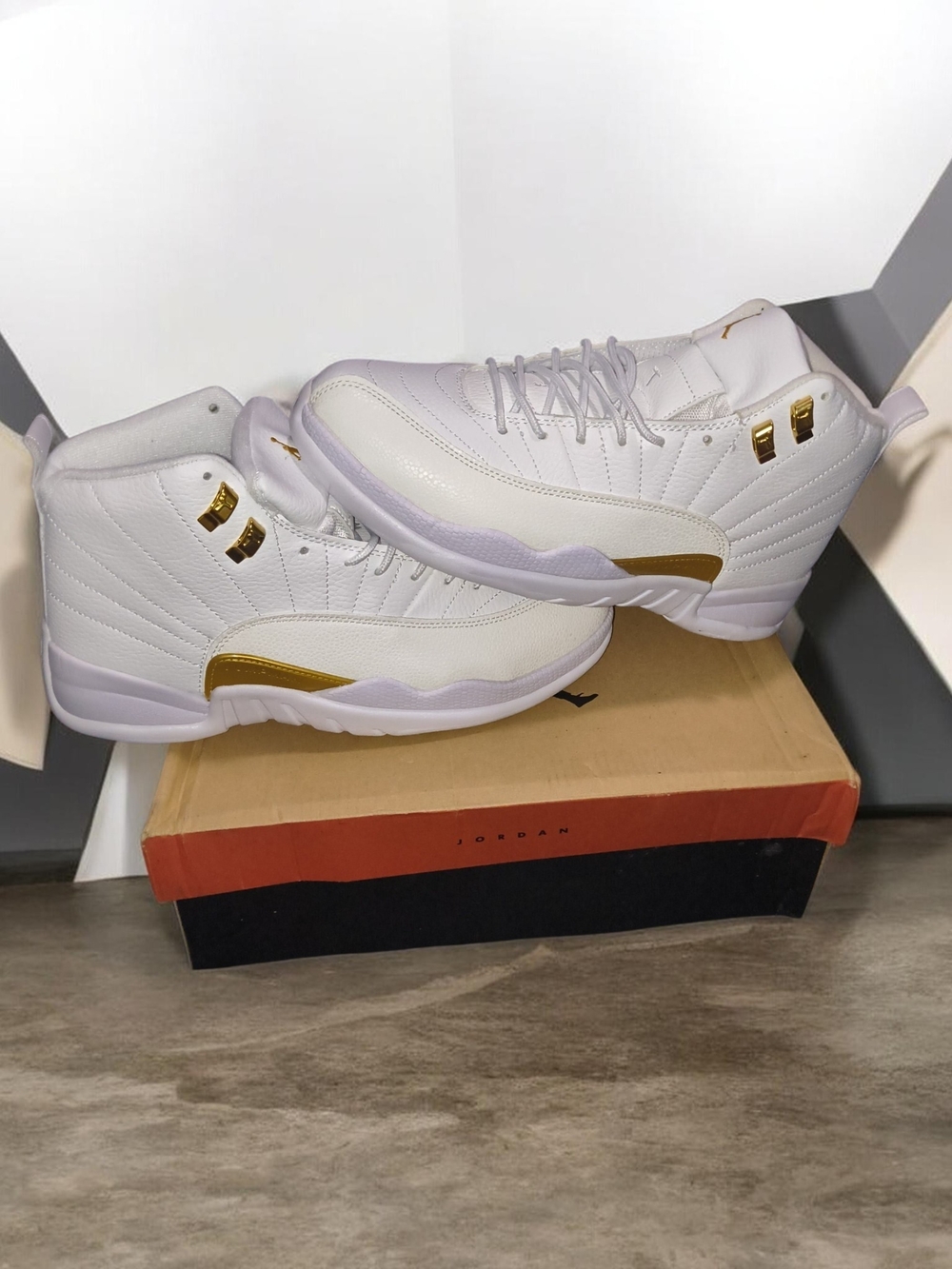 Jordan 12 OVO White and Gold High-Top Basketball Sneakers